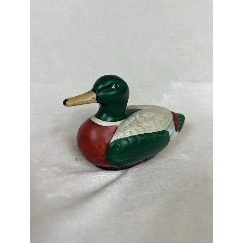 Vintage Colorful Mallard Duck Porcelain Figurine Lint Remover Brush Baby Hunting
